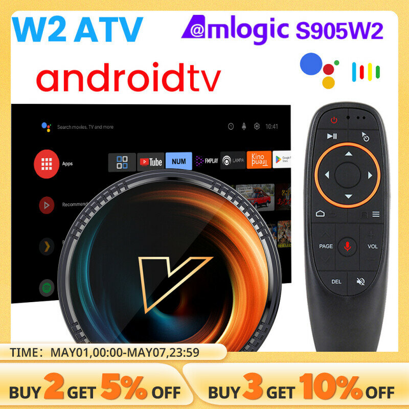 W2 ATV TV Box andid 11 Amlogic s5w2 يدعم 4K AV1 & 5G Wifi BT مع Google Voice Remote 2G16G 4G32G 64G