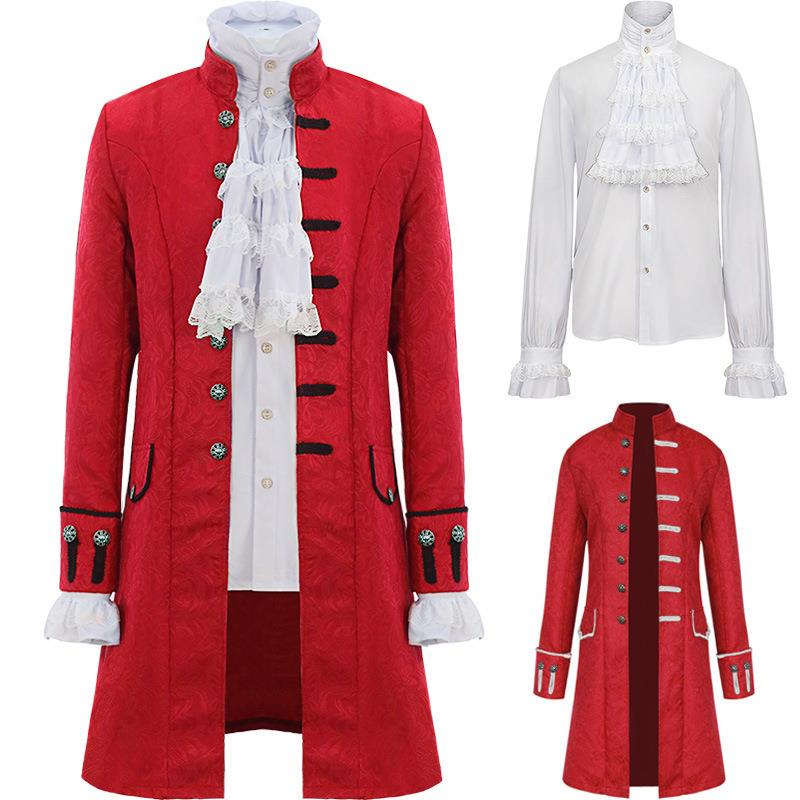 Casaco masculino steampunk, camisa vintage, sobretudo de príncipe, jaqueta renascentista medieval, traje de cosplay eduardiano vitoriano infantil
