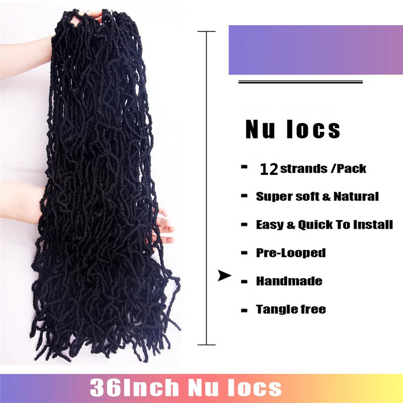 Faux Locs Crochet cabelo para mulheres, 36 ", pré-looped, Natural, Soft Locs, tranças de deusa estendida, novo, 6 Packs