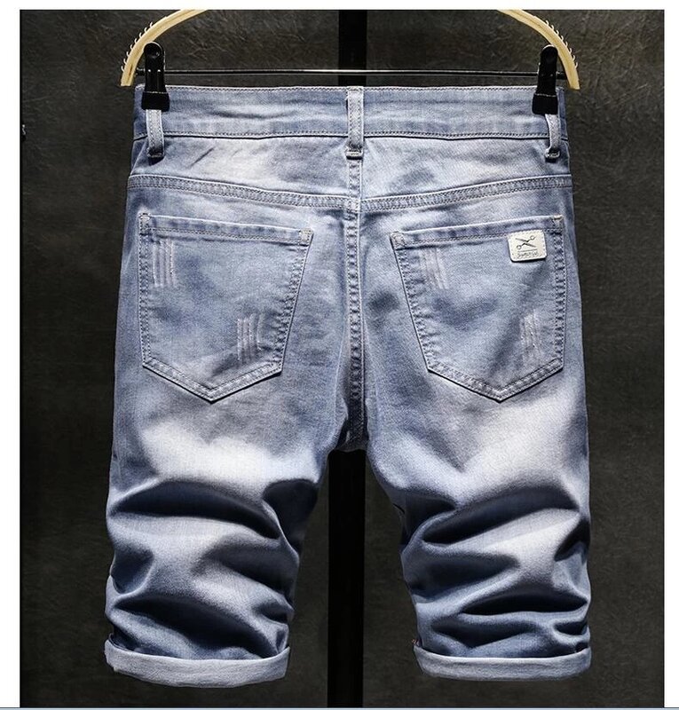 Pantalones cortos de mezclilla para hombre, Jeans elásticos de pierna recta, holgados, informales, de negocios, ropa de marca de moda, novedad de verano 2023