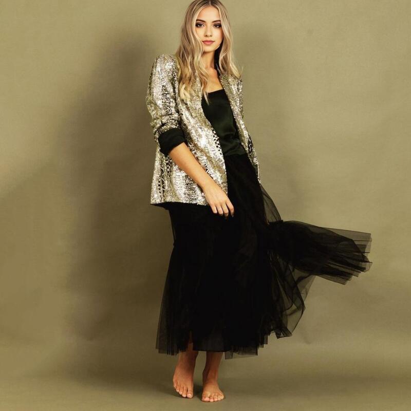 Sequin Suit Jacket Long-sleeved Sequin Jacket Stylish Women's Sequined Suit Coat with Long Sleeves Shiny Sequins for Street