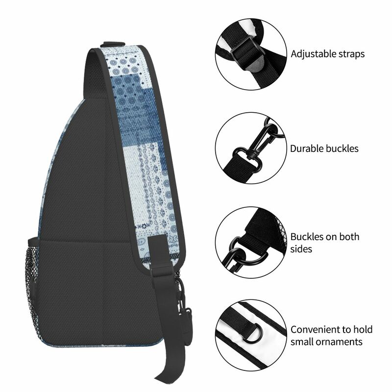 Denim Patchwork Paisley Sling Bags Chest Crossbody Shoulder Sling Backpack Outdoor escursionismo Daypacks Pattern Bag