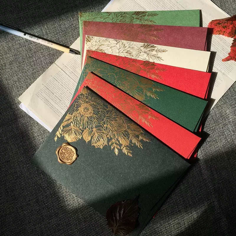 5pcs Vintage Bronzing Envelopes European DIY Wedding Party Invitation Cards Cover Korean Stationery Letter Pads Envelopes Office