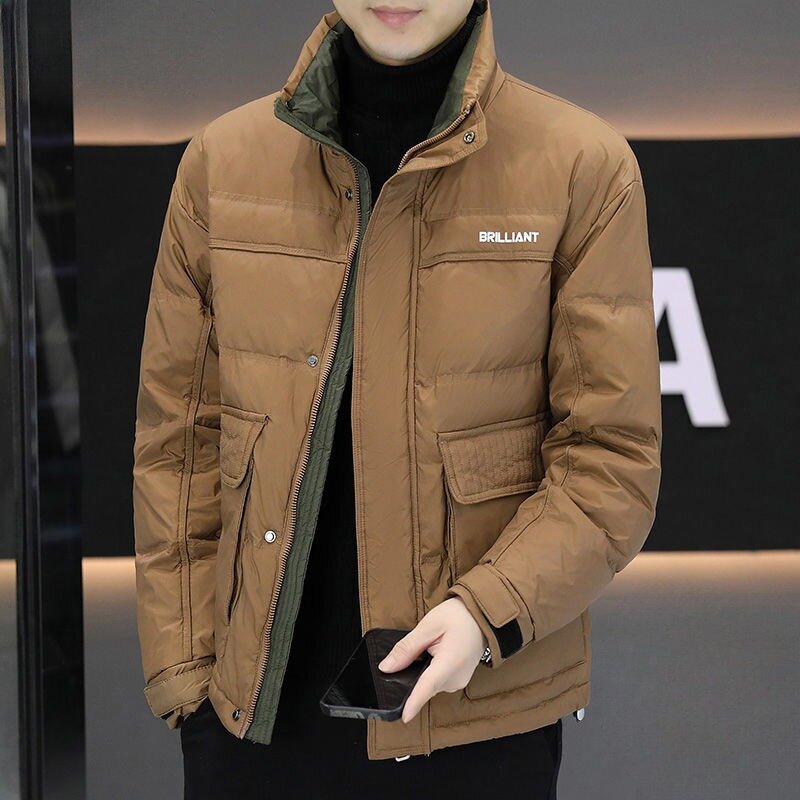 Пуховик мужской зимний, утепленная куртка с воротником-стойкой, модная однотонная Повседневная универсальная верхняя одежда