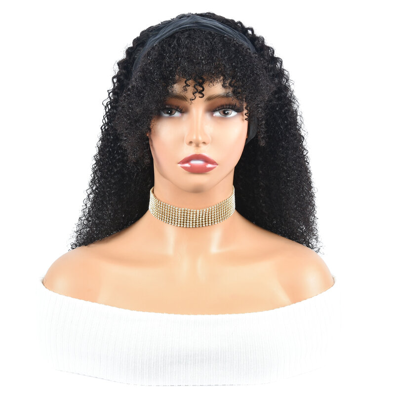 Kinky Curly Pixie Cut Perruques de cheveux humains avec frange pour femmes, document naturel, entièrement fabriquées à la machine