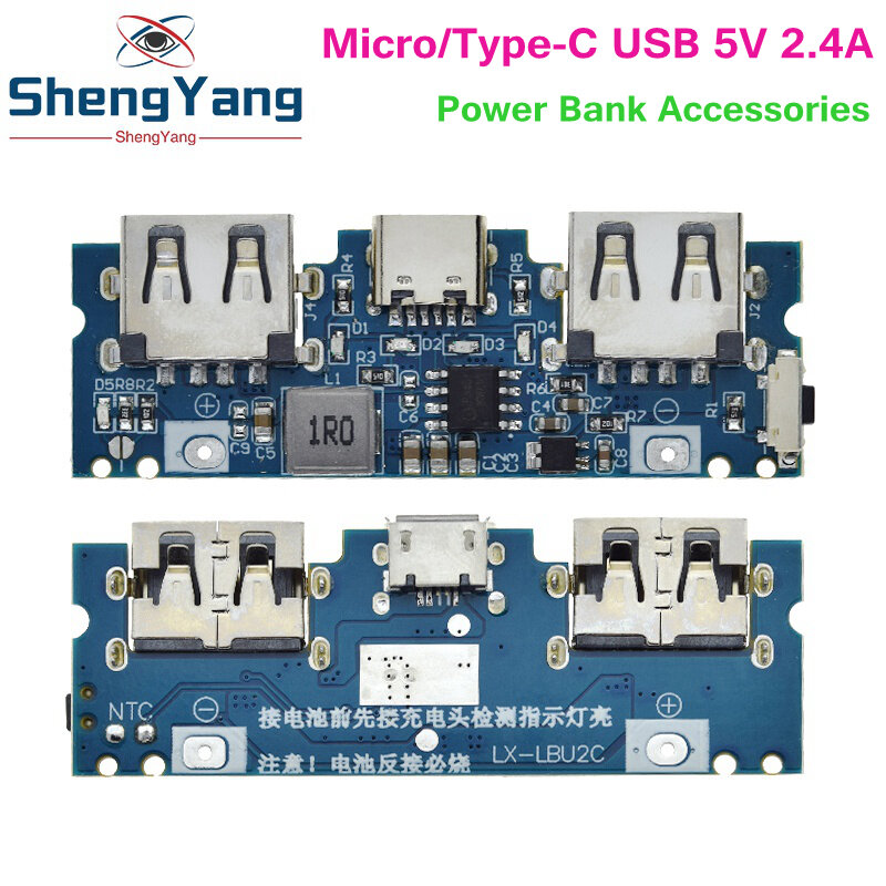 TZT 마이크로/C타입 USB 듀얼 USB 18650 부스트 배터리 충전기 보드, 휴대폰 DIY용 모바일 보조배터리 액세서리, 5V 2.4A