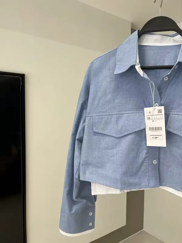 Blusas Oxford informales con solapa recortada para mujer, blusas Vintage de manga larga con botones, Tops elegantes para mujer, nueva moda