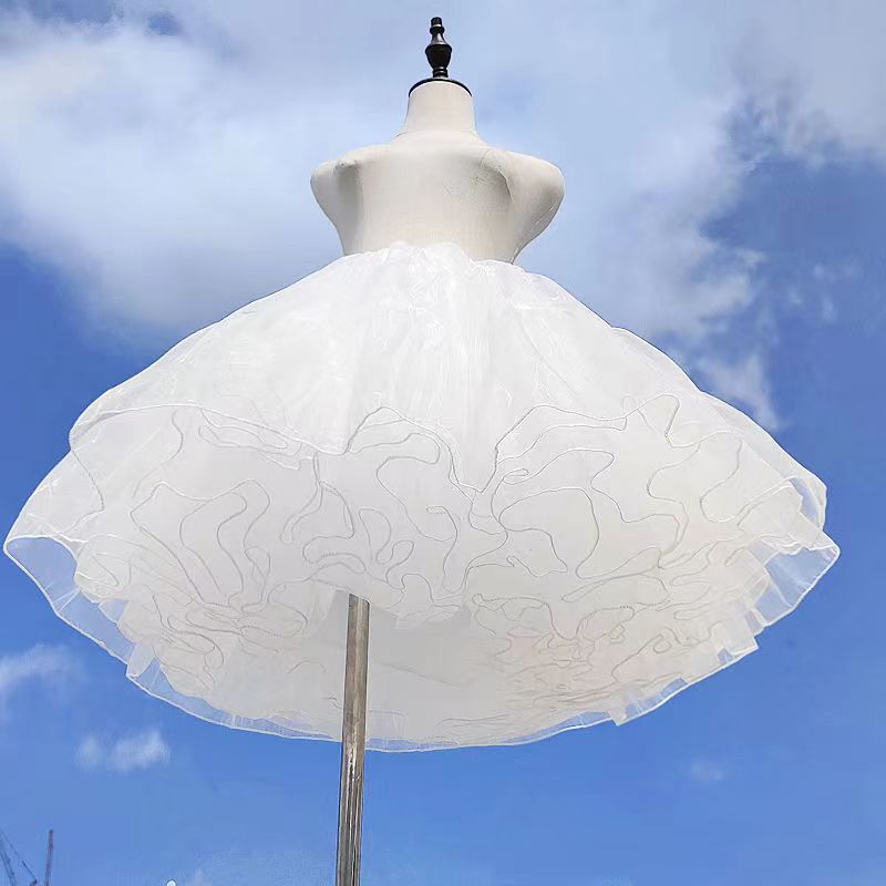 Enagua de cinco capas de hilo suave para niña, dosel de soporte de nube, Corea, Japón, falda blanca esponjosa de Lolita, Cosplay sin hueso