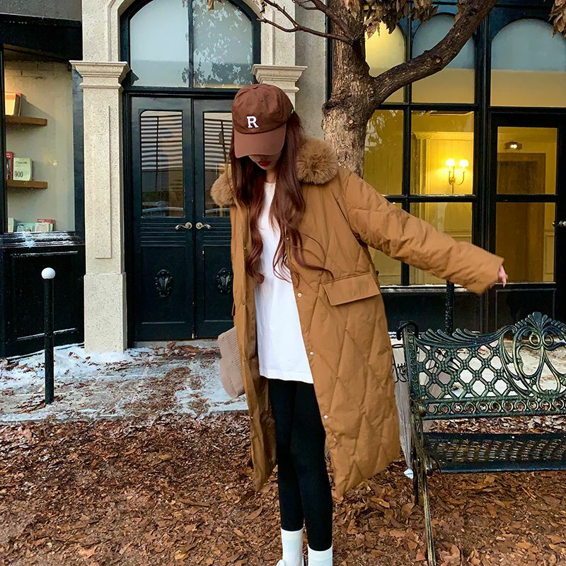 2023 New Women Down Cotton Coat Winter Jacket Female Mid Length Version Parkas Loose Thick Outwear Hooded Fur Colla Overcoat