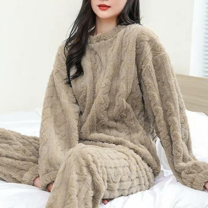 Soft Cozy Pajamas Cozy Winter Pajama Sets Stylish Plush Sleepwear for Women Warm 2-piece Thicken Pullover Pants for Autumn
