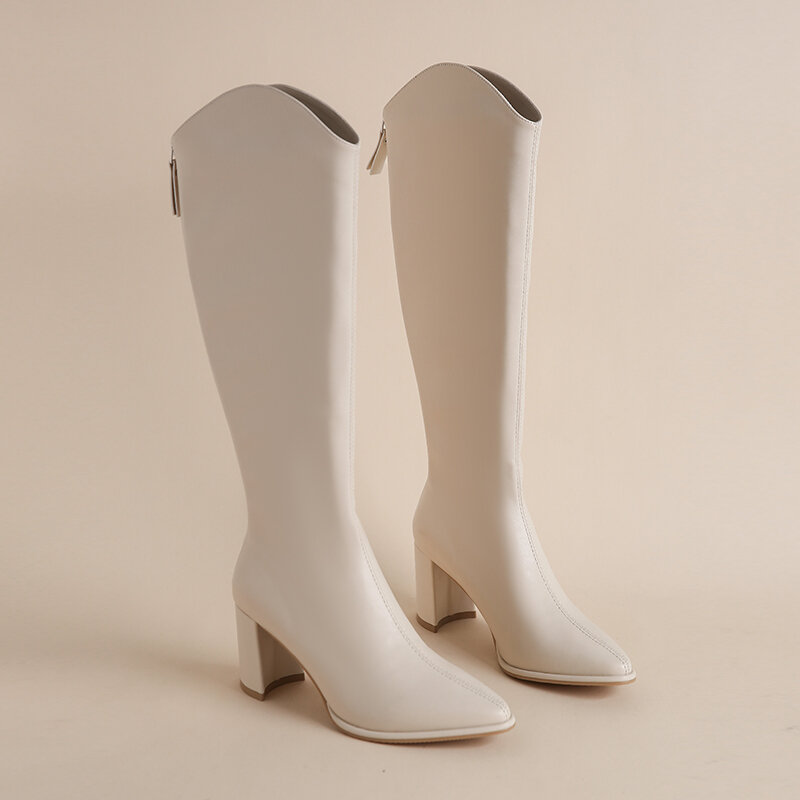 Plus rozmiar 34-43 nowych kobiet buty zamek grube szpilki proste grube szpilki jesienne buty zimowe kolana wysokie Botas