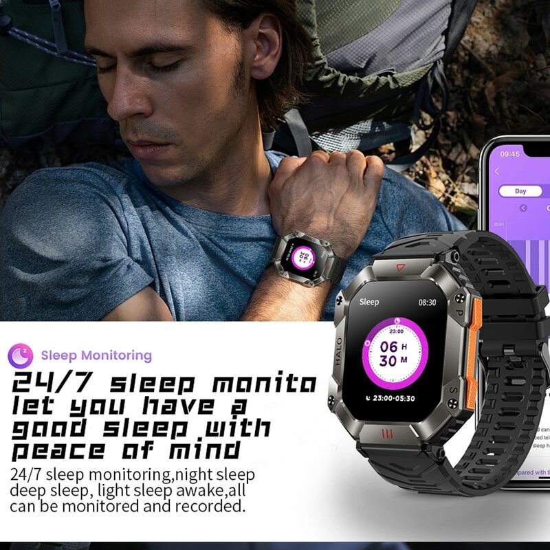 GEJIAN-reloj inteligente militar para hombre, accesorio de pulsera resistente al agua Ip68 con GPS, llamadas, Bluetooth y voz ia de 2,0 pulgadas, compatible con Android e IOS, 2023
