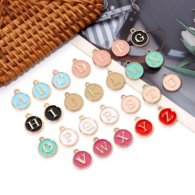 pcs A-Z 26 Letters Charms Pendants Alloy Double Sided Dripping Oil Letter Pendant for DIY Necklace Bracelet Jewelry Making