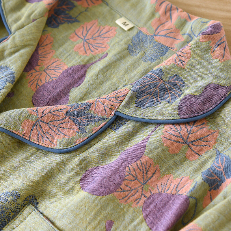 2024 japońskie wiosenne i jesienne nowe damskie zestaw piżamy 100% bawełniane spodnie Vintage z długimi rękawami dwuczęściowy zestaw dla elementy wyposażenia domu