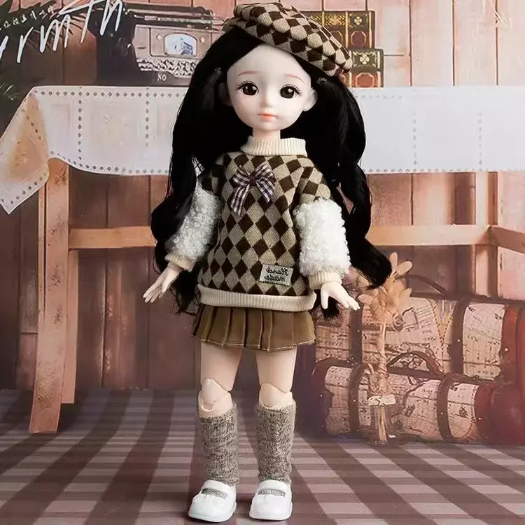 女の子の服付きのヒンジ付き人形,ブロンドブラウン,子供の関節式おもちゃ,サイズ1:6,bjd