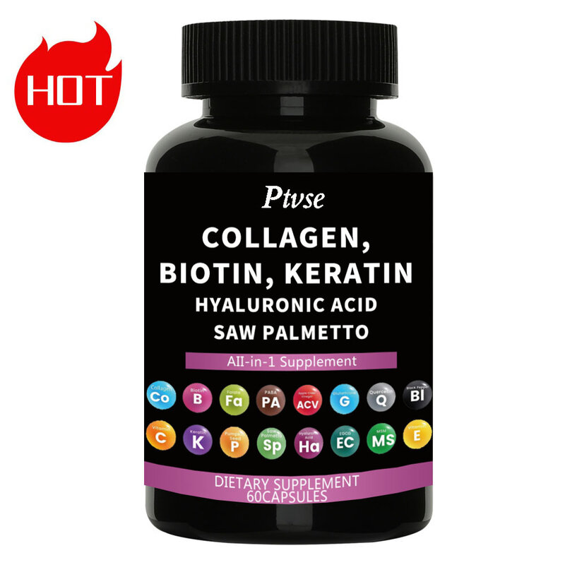 Collagen Pill 1000mg Biotin 10000mcg Keratin Saw Palm 2500mg Hyaluronic Acid - Vitamin for Hair, Skin, and Nails