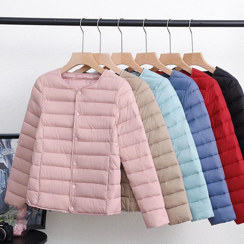 2023 nowe damskie kurtki jesienno-zimowe kurtki damskie lekka, cienka puchowe bawełniane kurtki dorywczo krótkie ciepłe płaszcz typu Basic damskie 4XL