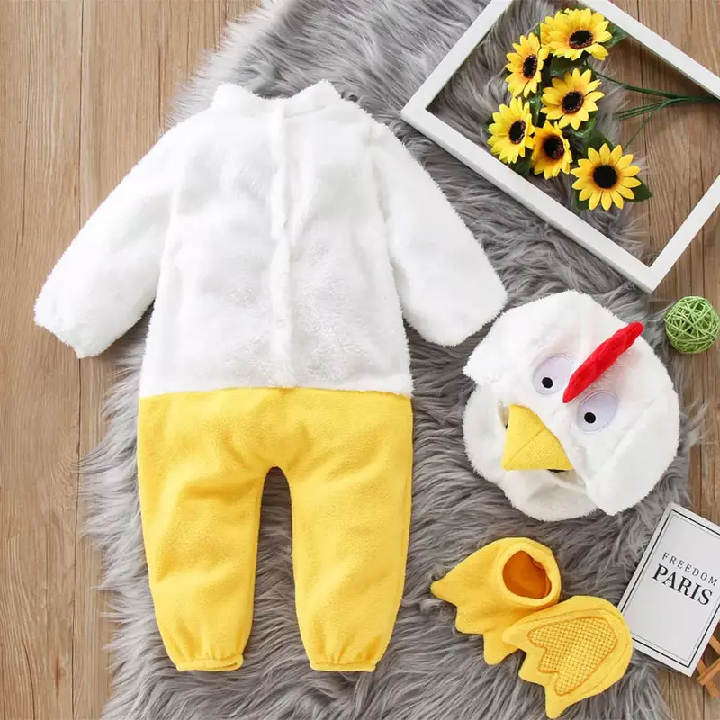 Baby Huhn Küken Kostüm für Jungen Mädchen Säugling Fleece Stram pler Overall mit Schuhen Halloween Ostern Kostüm 6m 12m 18m