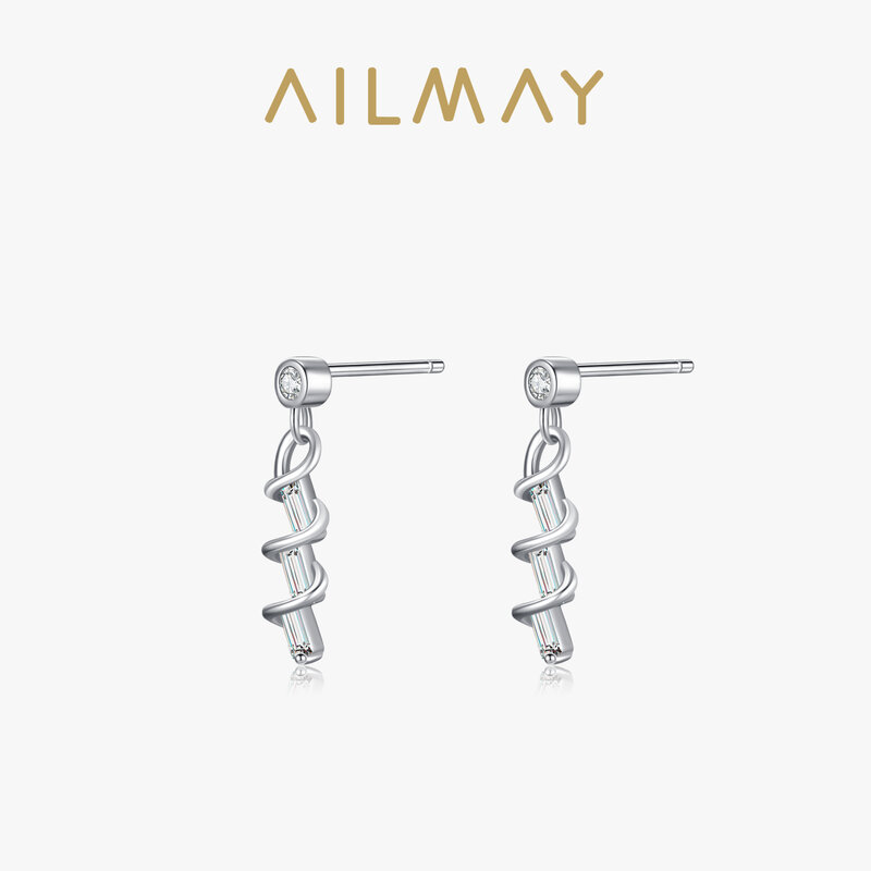Ailmay 925 Sterling Silver Fashion orecchini a forma di onda abbagliante CZ per donne e ragazze accessori per feste di matrimonio gioielli