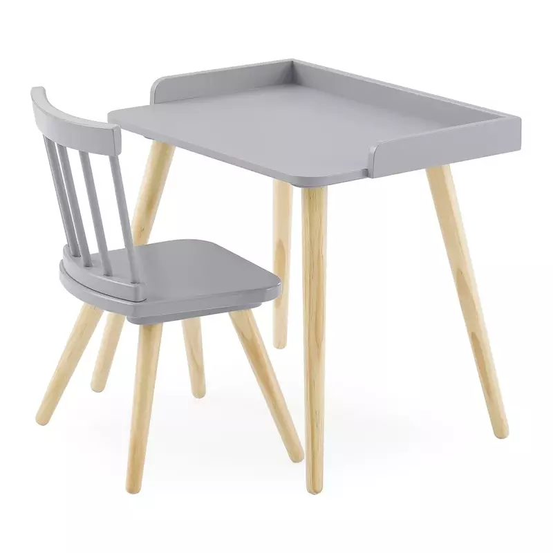 Deli criança mesa e cadeira conjunto, ouro guarda verde certificada, cinza/natural