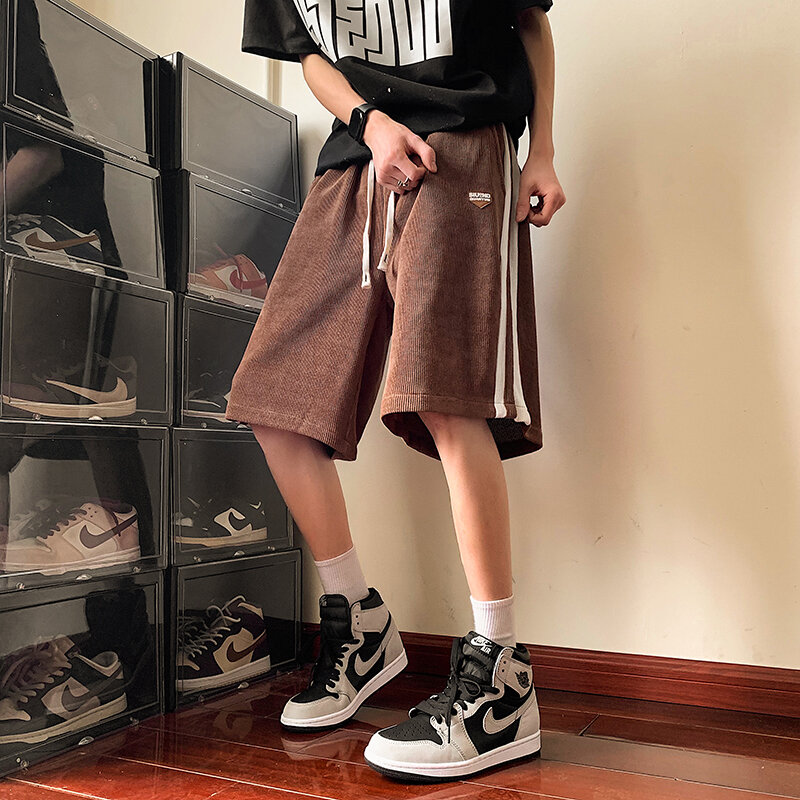 2024 Men's Casual Side Striped Shorts Joggers BF Harajuku Summer Sports Sweat Drawstring Wide Leg Shorts Male Straight Trousers