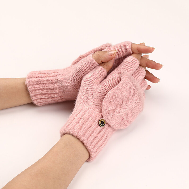 Winter Warme Gebreide Flip Vingerloze Handschoenen Dikke Wollen Halve Vinger Wanten Touchscreen Handschoenen Voor Mannen Vrouwen Fietsen Wanten