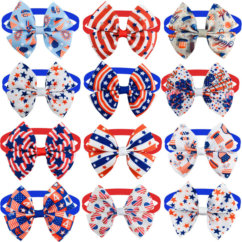 50pcs Pet Dog Bow Tie Necktie American Independence Day Dog Grooming Accessories Bowknot Holiday Small Dog Collar Supplies