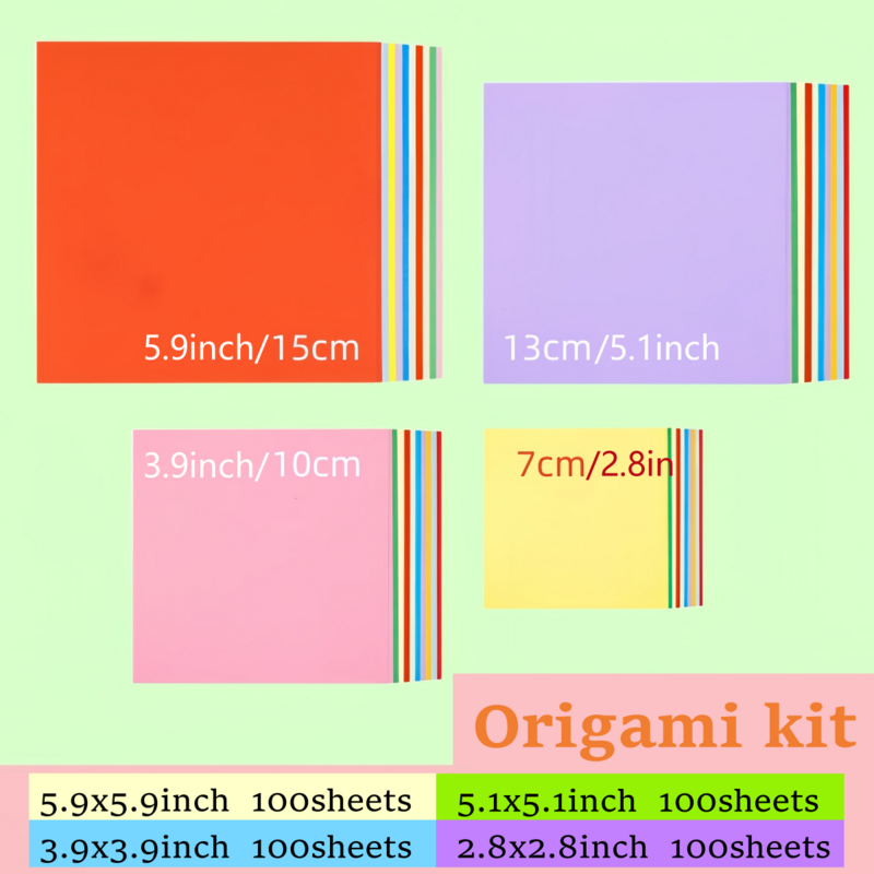 Carnaval de Origami Juego de papeles de origami, 400 hojas Papeles de color sólido para manualidades, manualidades creativas, 4 tamaños diferentes