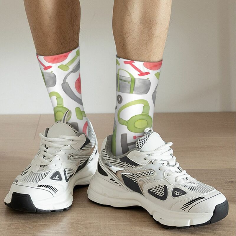 Divertenti calzini da uomo con motivo a pesi felici Retro Harajuku Gym Hip Hop novità Pattern Crew Crazy Sock Gift stampato
