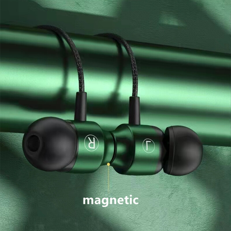 L Jack Magnetic Gamer słuchawki przewodowe zielony metalowy do gier bas Stereo HiFi 3.5mm typ C słuchawki douszne do telefonu słuchawki komputerowe Mic