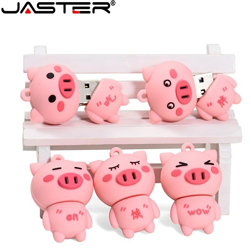 JASTER Cute Cartoon USB 2.0 Flash Drive 64GB Pink pig High speed Pen drive with key chain Memory stick 32GB Business gift U disk