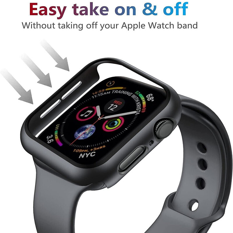 Glazen + Hoes Voor Apple Watch Case 9 8 7 6 Se 5 Iwatch Accessorie Screen Protector Apple Watch Serie 44Mm 40Mm 41Mm 45Mm 42Mm 38Mm