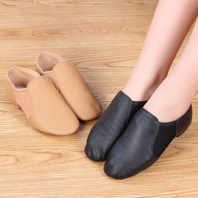 USHINE 24-44 prawdziwa skóra buty do tańca jazzowego Tan czarna antypoślizgowa podeszwa buty jazzowe dla dorosłych taniec trampki dla dzieci