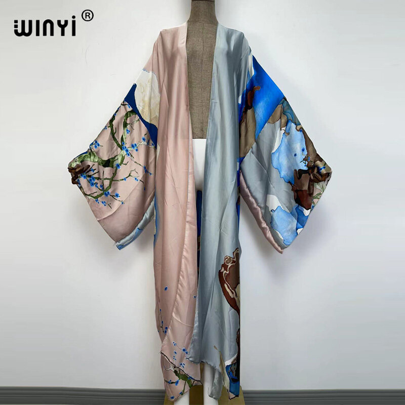 WINYI-Boho quimono de manga comprida para mulheres, cardigã de ponto, kaftan, maxi robe, feriado africano, cobertura de praia, Oriente Médio, coquetel, 2022