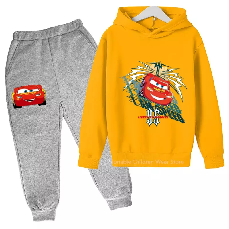 Disney Cars Hoodie & Pants Combo - Stylish Cotton Jacket and Pants for Kids' Casual Outdoor Adventures