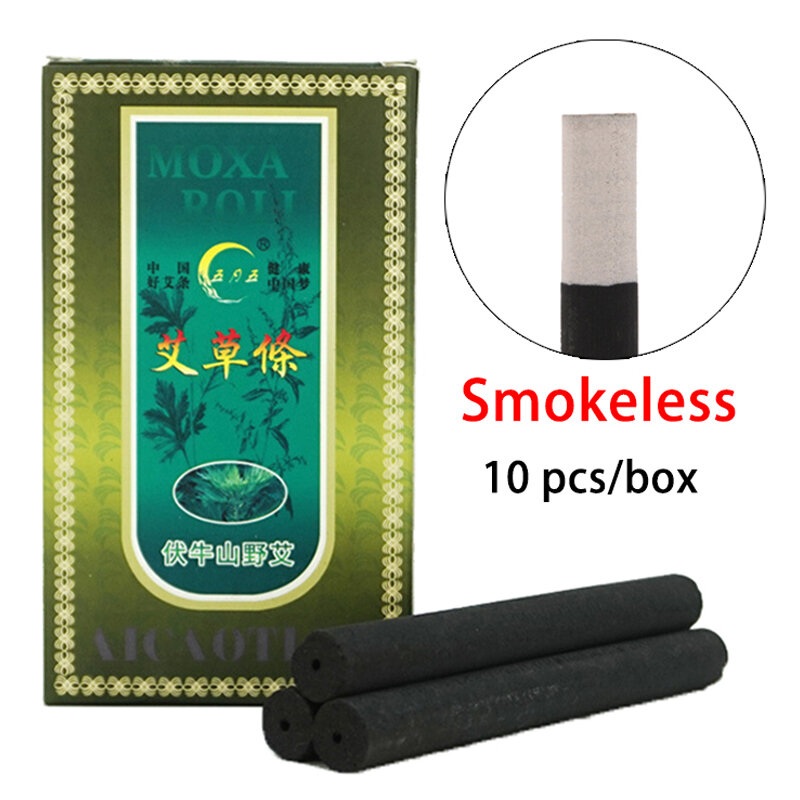 Smokeless Pure Moxa Rolls, Detox Chinês, Acupuntura, Moxabustão Vara, artemísia, Esterilização, 10 Pcs, Embalagem Independente