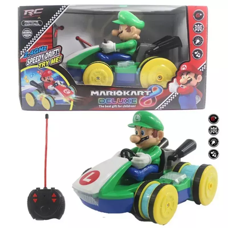 ฟิกเกอร์ซูเปอร์มาริโอสี่ล้อสำหรับแข่งรถ Luigi แอคชั่นเพลงเบา mobil REMOTE CONTROL เด็ก kado ulang tahun ของเล่นกลางแจ้ง