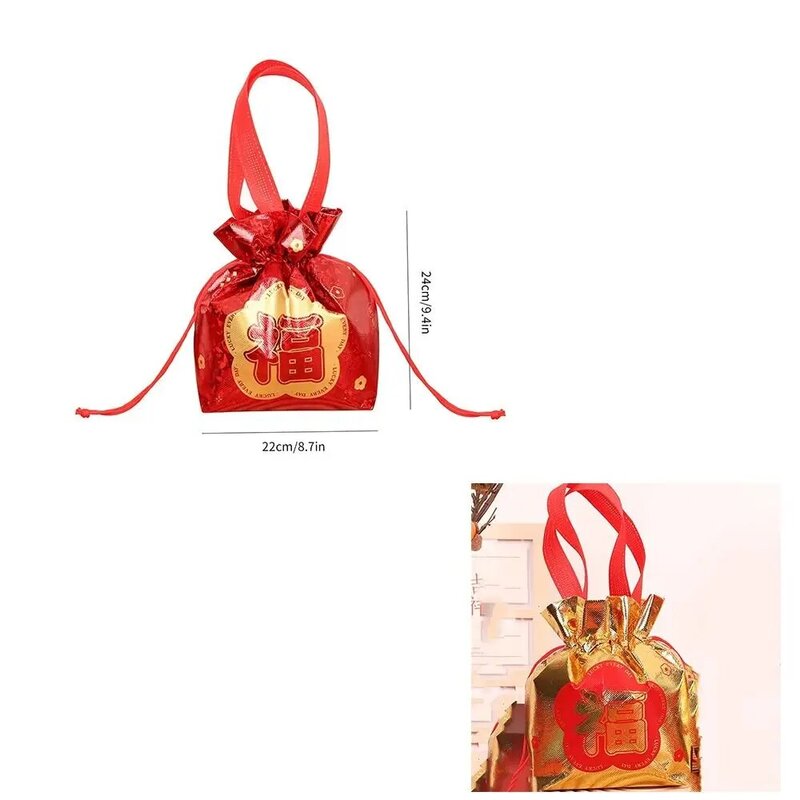 Fu Character Drawstring Gift Bag, Suprimentos de Ano Novo, portátil Eco-Friendly Candy Bag, dobrável Goody Bag, bolsa, maquiagem cílios