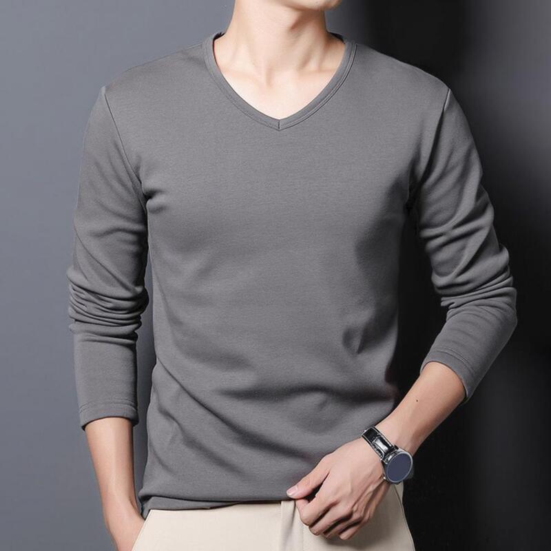 Men Base Layer Top Men's V Neck Long Sleeve Pullover Soft Stretchy Mid Length Top for Fall Winter Casual Plus Size for Spring