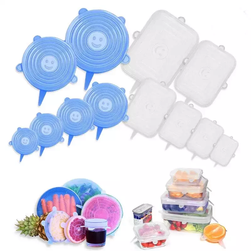 Tapas elásticas reutilizables para enlatar, cubiertas de silicona para mantener fresco el refrigerador, envoltura de plástico hermética para microondas, accesorios de cocina, 6 piezas