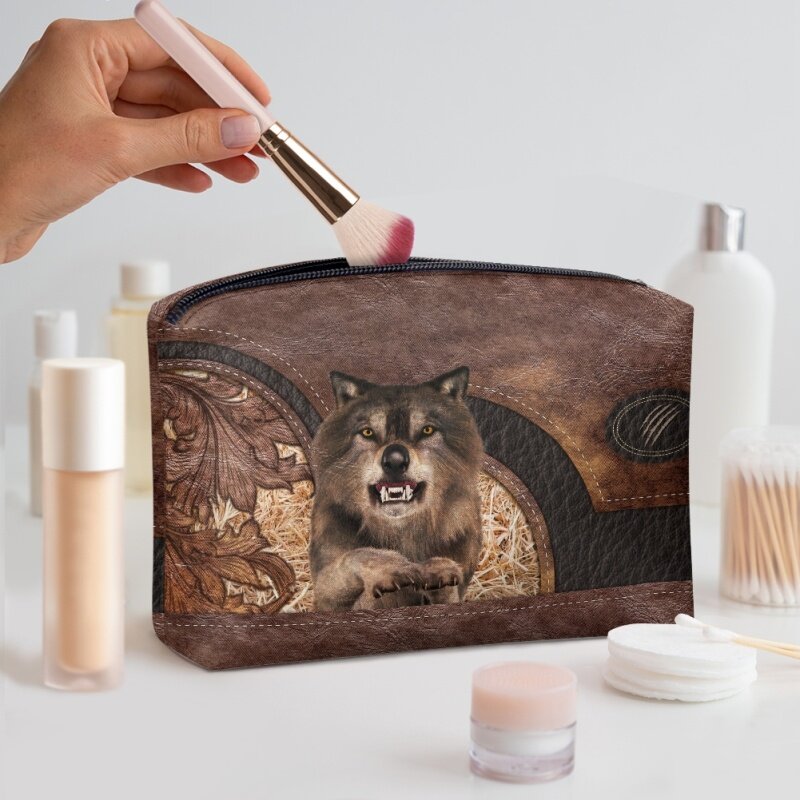 Bolso de mano de cuero con cremallera para mujer, organizador de cosméticos, bolso de maquillaje grande, bolso portátil, lindo gato, animales, gran oferta