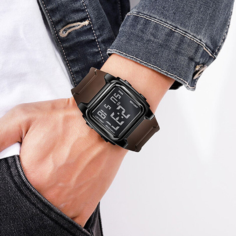 YIKAZE 패션 남자 디지털 손목시계, 방수 군사 블록 발광 크로노그래프 시계, 스포츠 비즈니스 LED 디스플레이 시계