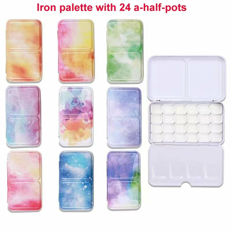 24 Grids Portable Metal Foldable Painting Box Multi Color Case For Watercolor Gouache Acrylic Subpackage Empty Palette
