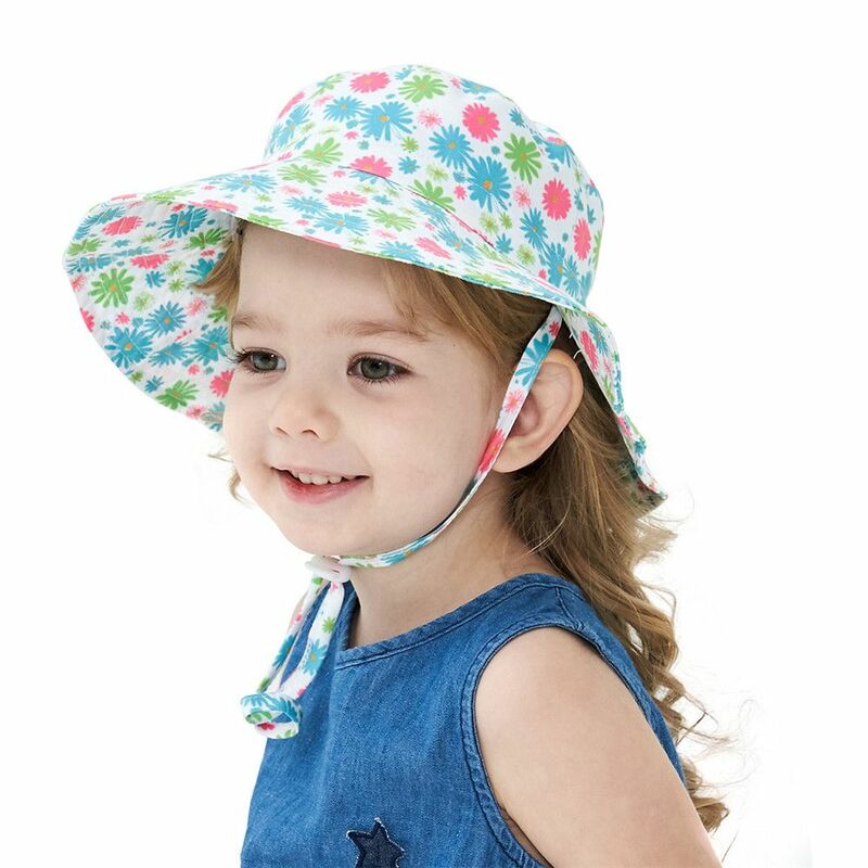 Proteção UV Neck Ear Cover para o Bebê, Aba Larga, Alça de Chin Ajustável, Boné de Praia, Chapéu de Sol Bebê, Balde, 0-8 Anos