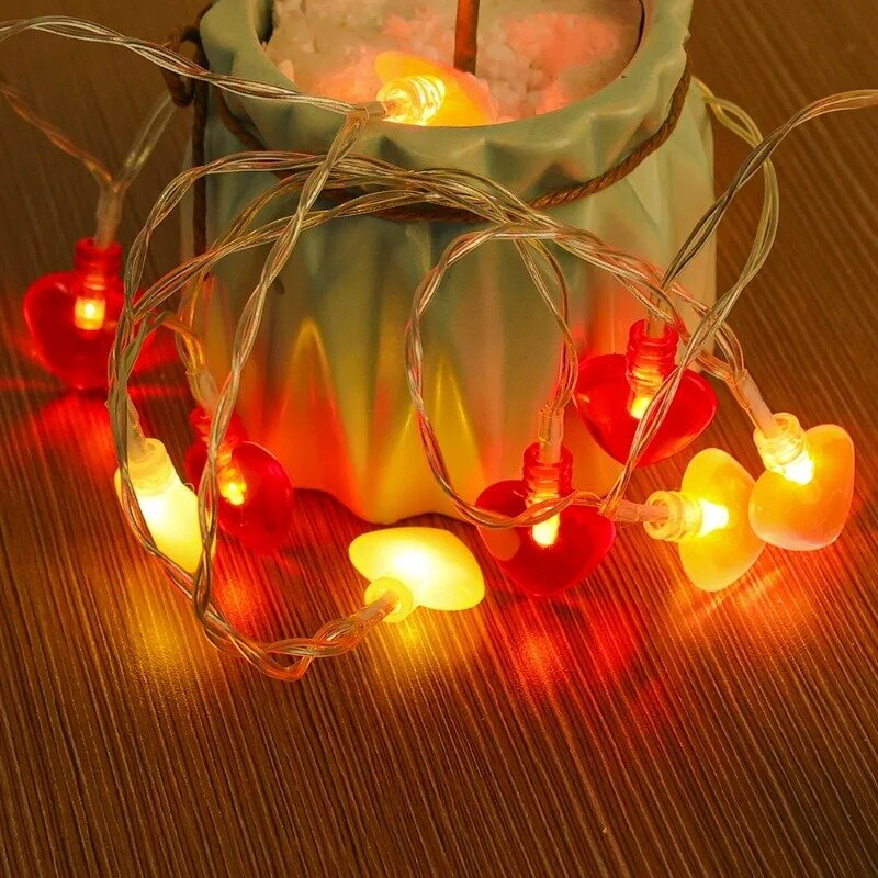 Heart-shaped LED Light String Battery Powered Fairy Lights Valentine's Day Wedding New Year Garland Party Xmas Decor Garland