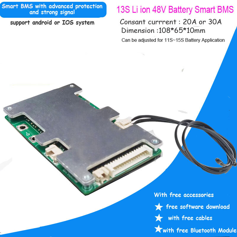 48V 13s Smart PCB mit 20a bis 60a Entladestrom für 54,6 V Bluetooth BMS Software PCB Board