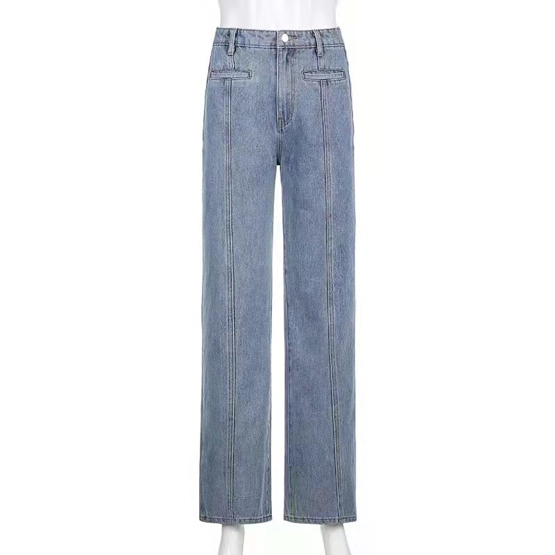 Vintage Star พิมพ์สูงเอวกางเกงยีนส์ผู้หญิง Harajuku 90S Aesthetic Denim ยาวกางเกงสุภาพสตรี Streetwear ชุดกางเกงผู้ชายขาสามส่วน