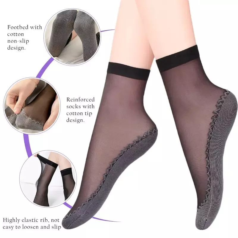 Spring Summer Women Soft Socks Velvet Silk Socks Non-Slip Bottom Splice Transparent Ladies Ultrathin Breathable Sock