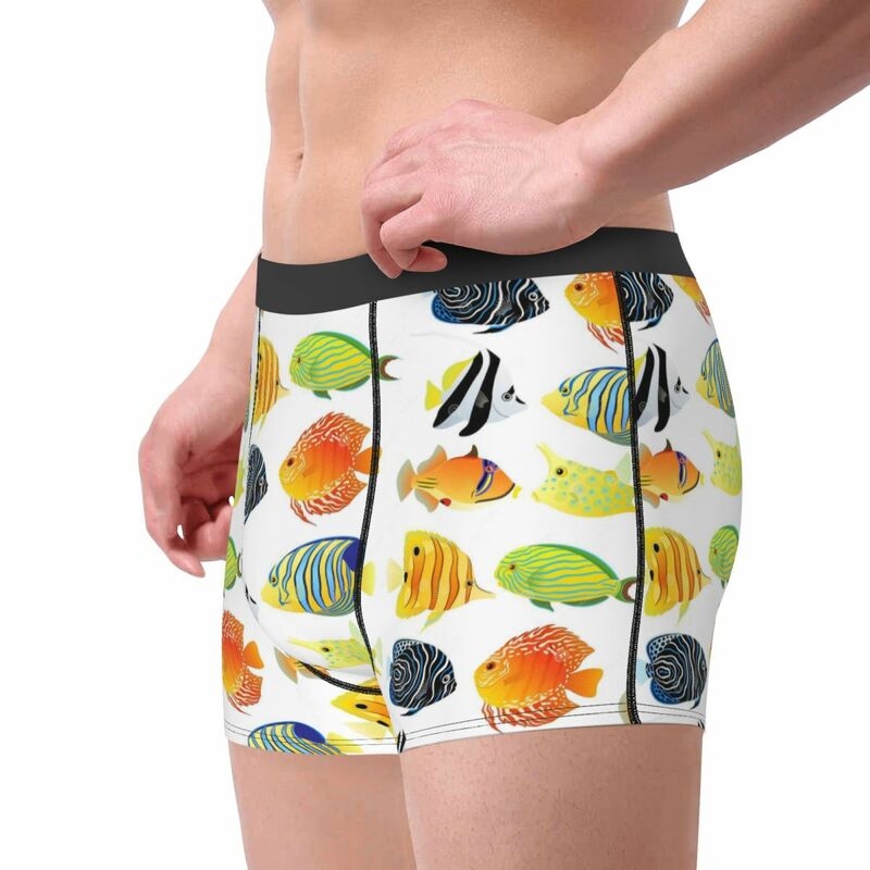 Разноцветные мужские трусы-боксеры с тропическими рыбками, дышащие трусы, высококачественные шорты с 3D принтом, идея для подарка