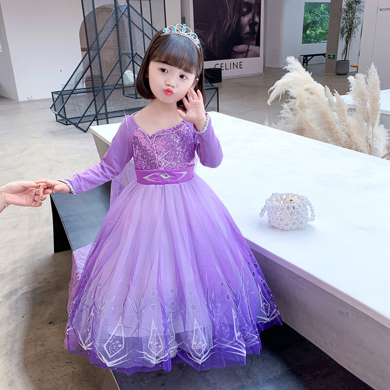 Принцесса косплей Эльза светодиодное платье замороженное 2 девушки косплей блестки красивый костюм фиолетовый бальный наряд Рождественская одежда для дня рождения
